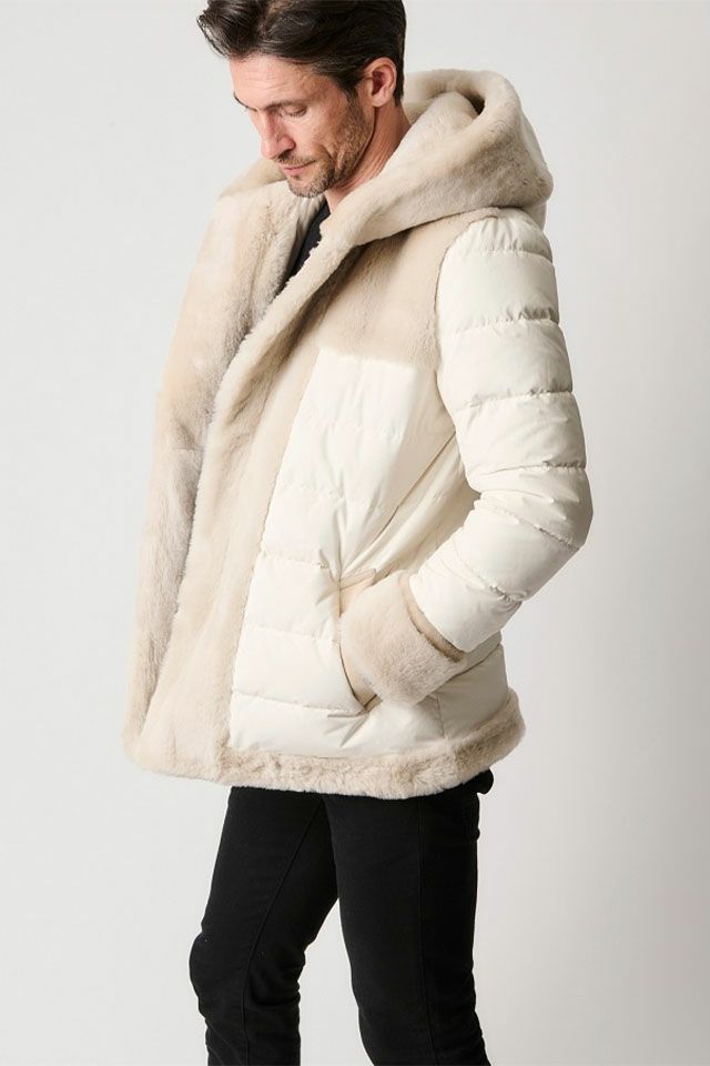 113 EMMETI MOUTON SHORT WRAP HOODED COAT (WHITE)